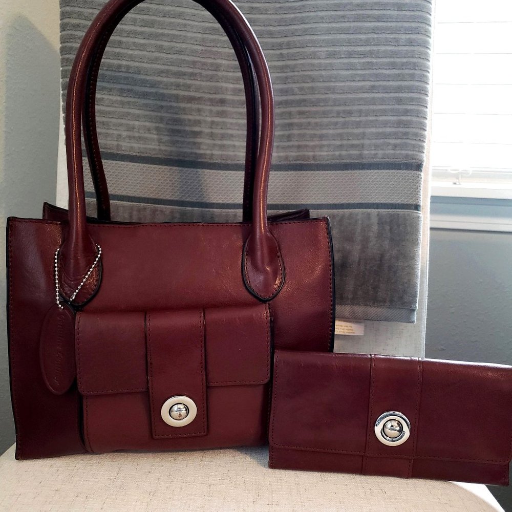 Wilson's Leather Roma Push Lock Tote Handbag and Wallet